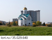 Храм преподобного Серафима Вырицкого на Загребском бульваре. Санкт-Петербург (2020 год). Стоковое фото, фотограф Румянцева Наталия / Фотобанк Лори