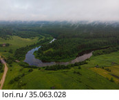 Излучина реки. Поворот реки. Россия, Вельский район, река Пуя (2015 год). Стоковое фото, фотограф Яковлев Сергей / Фотобанк Лори