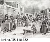 Старинная литография Логинова. Старая Москва. Русские менялы. Стоковое фото, фотограф Игорь Низов / Фотобанк Лори