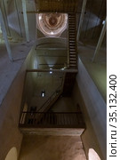 Church of the Transfiguration of the Savior, central part of the temple, Christ Pantokrator, painting of the dome, stairs up to the gallery (2020 год). Стоковое фото, фотограф Олег Иванов / Фотобанк Лори