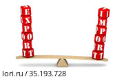 The words EXPORT and IMPORT on the scales. Стоковая анимация, аниматор WalDeMarus / Фотобанк Лори