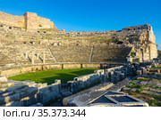 Remains of Hellenistic theatre in Miletus, Province, Turkey. Стоковое фото, фотограф Яков Филимонов / Фотобанк Лори