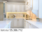 neoclassic style luxury kitchen interior. Стоковое фото, фотограф Сергей Старуш / Фотобанк Лори