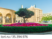 Beautiful tree and Building of Azerbaijan in Baku (2018 год). Стоковое фото, фотограф Константин Лабунский / Фотобанк Лори
