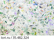 Abstract paint background. Color texture. Brushstrokes of paint. Modern art. Contemporary art. Colorful canvas. Random Watercolor drips. Brush strokes of multicolored acrylic paint on white canvas. Стоковое фото, фотограф Nataliia Zhekova / Фотобанк Лори