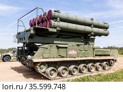 The 9A316M launcher of the Buk-M3 anti-aircraft missile system on the GM-5969 7-roller chassis at the Alabino training ground. Public event. Moscow Region, Russia (2020 год). Редакционное фото, фотограф Наталья Волкова / Фотобанк Лори