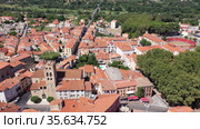 Aerial view of commune Millas in Pyrenees-Orientales, southern France. Стоковое видео, видеограф Яков Филимонов / Фотобанк Лори