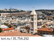 Top view of Jerusalem and lutheran church of the Redeemer. Israel (2017 год). Стоковое фото, фотограф Наталья Волкова / Фотобанк Лори