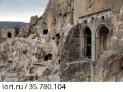 Vardzia cave monastery structures with temple of Assumption, Georgia. Стоковое фото, фотограф Яков Филимонов / Фотобанк Лори