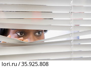 Woman looking through blinds. Стоковое фото, фотограф Shannon Fagan / Ingram Publishing / Фотобанк Лори