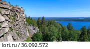 Вид на озеро Аракуль с вершины Аракульского шихана, Южный Урал. Стоковое фото, фотограф NataMint / Фотобанк Лори