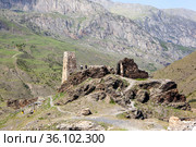 Башни Курта и Тага. Куртатинское ущелье. Северная Осетия (2021 год). Стоковое фото, фотограф Сергей Афанасьев / Фотобанк Лори