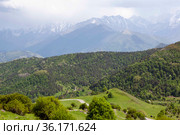 Панорама кавказских гор. Республика Ингушетия. Стоковое фото, фотограф Сергей Афанасьев / Фотобанк Лори