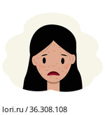 Illustration of the face of a young woman with pimples. Facial skin care concept. Стоковая иллюстрация, иллюстратор Allika / Фотобанк Лори