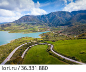 Panoramic view over Embalse de Zahara inland lake, Andalusia, Spain. Стоковое фото, фотограф Яков Филимонов / Фотобанк Лори