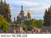 Храм Воскресения Христова (Спас-на-Крови). Вид с марсового поля вечером. Санкт-Петербург, Россия (2021 год). Редакционное фото, фотограф Grigory_Gez / Фотобанк Лори