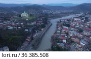 Top view of the historic city of Kutaisi, located on the two banks of the Rioni River, Georgia. Стоковое видео, видеограф Яков Филимонов / Фотобанк Лори