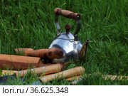 Ножи с толкушкой и скалкой около чайника. Для кухни. Стоковое фото, фотограф Анатолий Матвейчук / Фотобанк Лори