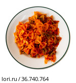 Lazos con tomate, spanish pasta in tomato sauce. Стоковое фото, фотограф Яков Филимонов / Фотобанк Лори