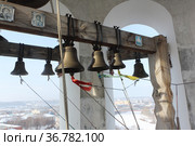 Bell tower of the Church of the Icon of the Mother of God of Tikhvin, Kungur city, Perm Territory, Russia. Founded in 1756arova. Стоковое фото, фотограф Наталия Макарова / Фотобанк Лори
