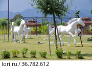 FETHIYE, TURKEY - Horse sculpture in Sehit Fethi Bey Parki (2019 год). Редакционное фото, фотограф Natalia Sidorova / Фотобанк Лори