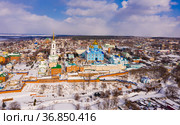 Winter aerial view of Nativity of Our Lady Monastery in Zadonsk, Russia. Стоковое фото, фотограф Яков Филимонов / Фотобанк Лори