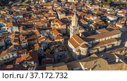 Aerial view of historic Adriatic town of Krk , Island of Krk, Kvarner bay of Adriatic sea, Croatia, Europe. Стоковое фото, фотограф Matej Kastelic / Фотобанк Лори