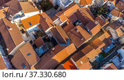 Aerial view of historic Adriatic town of Krk , Island of Krk, Kvarner bay of Adriatic sea, Croatia, Europe. Стоковое фото, фотограф Matej Kastelic / Фотобанк Лори