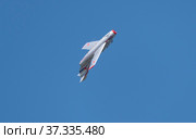 Moscow Russia Zhukovsky Airfield 31 August 2019: Demonstration of the Russian MiG-15 Bis 1120 (Fagot) the international aerospace salon MAKS-2019. Редакционное фото, фотограф Фотограф / Фотобанк Лори