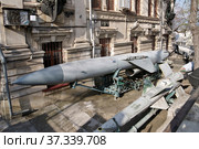 Севастополь. Военно-исторический музей Черноморского флота. Экспонаты на открытой площадке около музея. Крылатая противокорабельная ракета. (2021 год). Редакционное фото, фотограф Илюхина Наталья / Фотобанк Лори