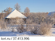 House with a pitched roof under the snow. Стоковое фото, фотограф Дмитрий Тищенко / Фотобанк Лори