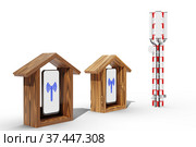 Mobile internet concept. Mobile phones next to a cell tower. Wireless internet in the house. 5d. 3d render. Стоковая иллюстрация, иллюстратор Alexander / Фотобанк Лори