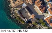 Aerial view of historic Adriatic town of Krk , Island of Krk, Kvarner bay of Adriatic sea, Croatia, Europe. Стоковое фото, фотограф Matej Kastelic / Фотобанк Лори