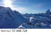 Swiss Alps landscapes with Matterhorn mount in Switzerland, observatory at 3,120 meters above sea level at Gornergrat. Стоковое видео, видеограф Яков Филимонов / Фотобанк Лори