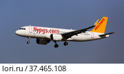 TC-NBZ Pegasus Airbus A320neo landing at Barcelona Airport (2020 год). Редакционное фото, фотограф Яков Филимонов / Фотобанк Лори