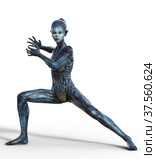 Female Alien creature in action pose isolated on white 3d render. Стоковая иллюстрация, иллюстратор Вероника Суровцева / Фотобанк Лори