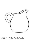 Milk jug silhouette. Creamer jug for serving with coffee or tea. Tradition of drinking coffee with milk. Tea time. Design element for cafes, food delivery sites and restaurants. Sketch, linear drawing. Силуэт молочного кувшина. Кувшин для сливок для подачи к кофе или чаю. Традиция пить кофе с молоком. Время чая. Элемент дизайна для кафе, сайтов доставки еды и ресторанов. Эскиз, линейный рисунок. Стоковая иллюстрация, иллюстратор Dmitry Domashenko / Фотобанк Лори