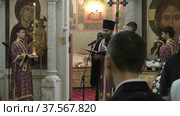 Патриарх Кирилл на совершении чина великого освящения храма великомученика Димитрия Солунского в Хорошеве. Москва (2022 год). Редакционное видео, видеограф Сергей Соболев / Фотобанк Лори