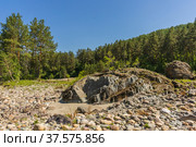 Circular rock on the bank of the Katun river in Altai. Стоковое фото, фотограф Дмитрий Тищенко / Фотобанк Лори