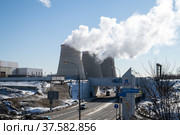 Moscow, Russia - March 9. 2022. Mosenergo Energy Company. CHP 21. Редакционное фото, фотограф Володина Ольга / Фотобанк Лори