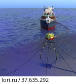 Tanker ship at the SPM buoy. 3d-rendering. Редакционная иллюстрация, иллюстратор Наталья Лагуткина / Фотобанк Лори