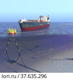 Tanker ship at the SPM buoy. 3d-rendering. Редакционная иллюстрация, иллюстратор Наталья Лагуткина / Фотобанк Лори