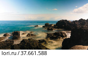 Landscape of Praia do Almoxarife beach at long shutter speed , Faial island, Azores, portugal (2015 год). Стоковое фото, фотограф Сергей Майоров / Фотобанк Лори