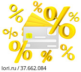 Credit card and percents. Стоковая иллюстрация, иллюстратор WalDeMarus / Фотобанк Лори
