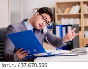 Businessman speaking on phone in office. Стоковое фото, фотограф Elnur / Фотобанк Лори