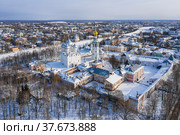 Вологда зимой. Вид с воздуха на исторический центр и кремль. Vologda in winter. Aerial view of the historical center and the Kremlin (2022 год). Стоковое фото, фотограф Евгений Романов / Фотобанк Лори