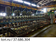 Aksu, Pavlodar region, Kazakhstan - May 29, 2012: Aksu steam power station workshop. Set of manometers. For processes control. Редакционное фото, фотограф Alexey Rezvykh / Фотобанк Лори