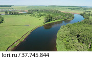 Южный Урал, Башкирия, река Ай. Вид с воздуха. The Southern Urals, Bashkiria, the Ai River. Aerial view. Стоковое видео, видеограф Евгений Романов / Фотобанк Лори