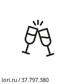 Champagne icon. Two glasses of champagne. A toast. Simple linear vector illustration on a white background. Стоковая иллюстрация, иллюстратор Марина Дычек / Фотобанк Лори