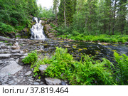 Yukankoski waterfall (also known as White bridges) on the river Kulismayoki. Стоковое фото, фотограф Юлия Белоусова / Фотобанк Лори